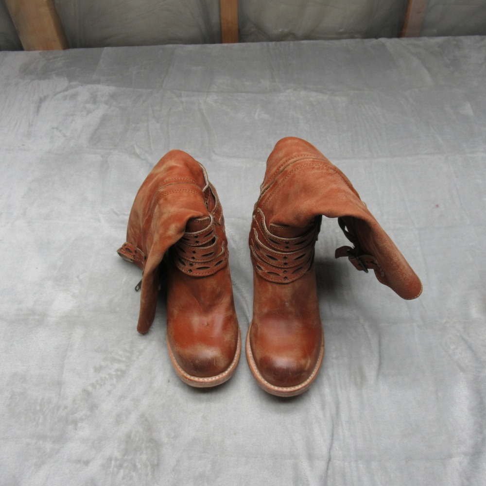 Freebird by Steven Women Boots 7 Brown Leather Harrison Tall Strappy Buckle Heel